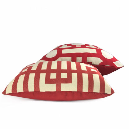 Rialto Red Beige Geometric Lattice Pillow Cover - Aloriam