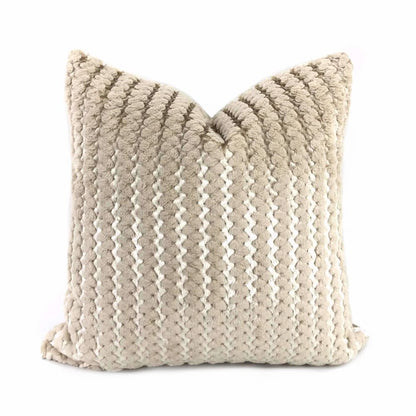 Ripley Oatmeal & Metallic Silver Two Tone Squiggle Stripe Velvet Pillow Cover - Aloriam