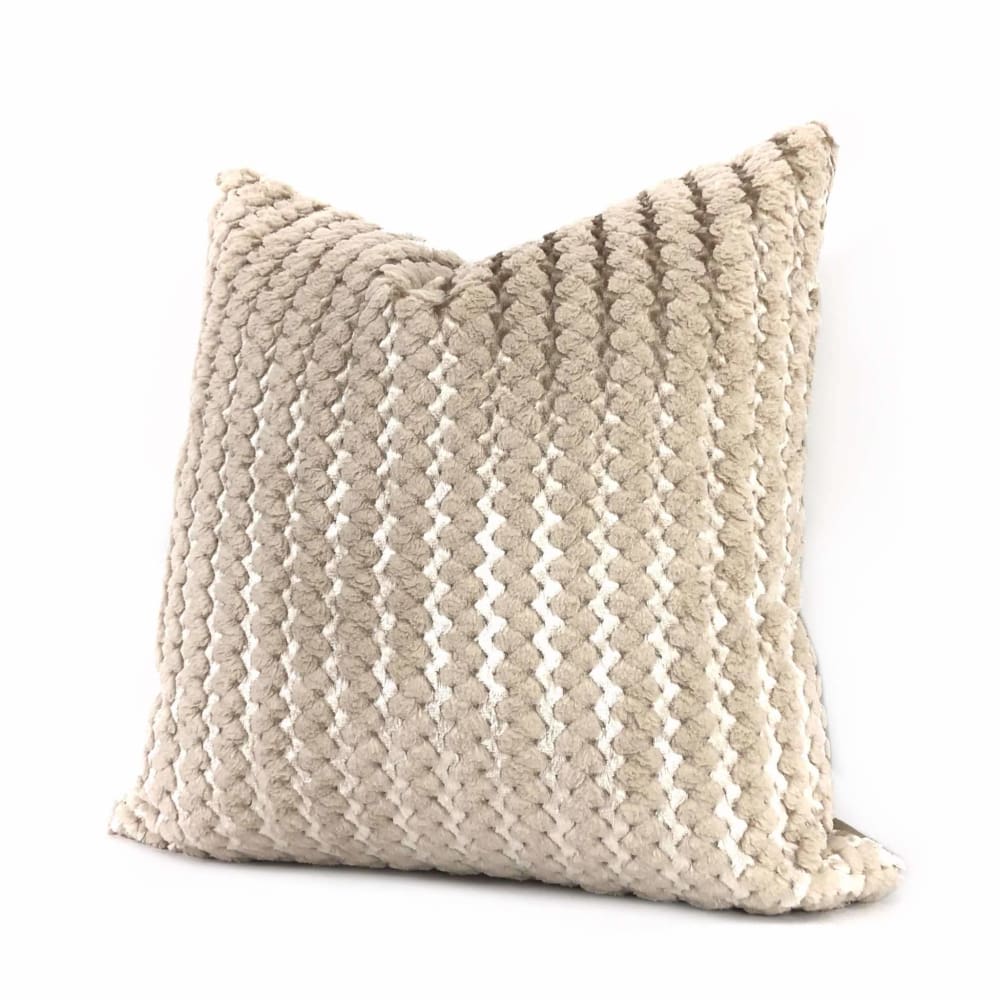 Ripley Oatmeal & Metallic Silver Two Tone Squiggle Stripe Velvet Pillow Cover - Aloriam