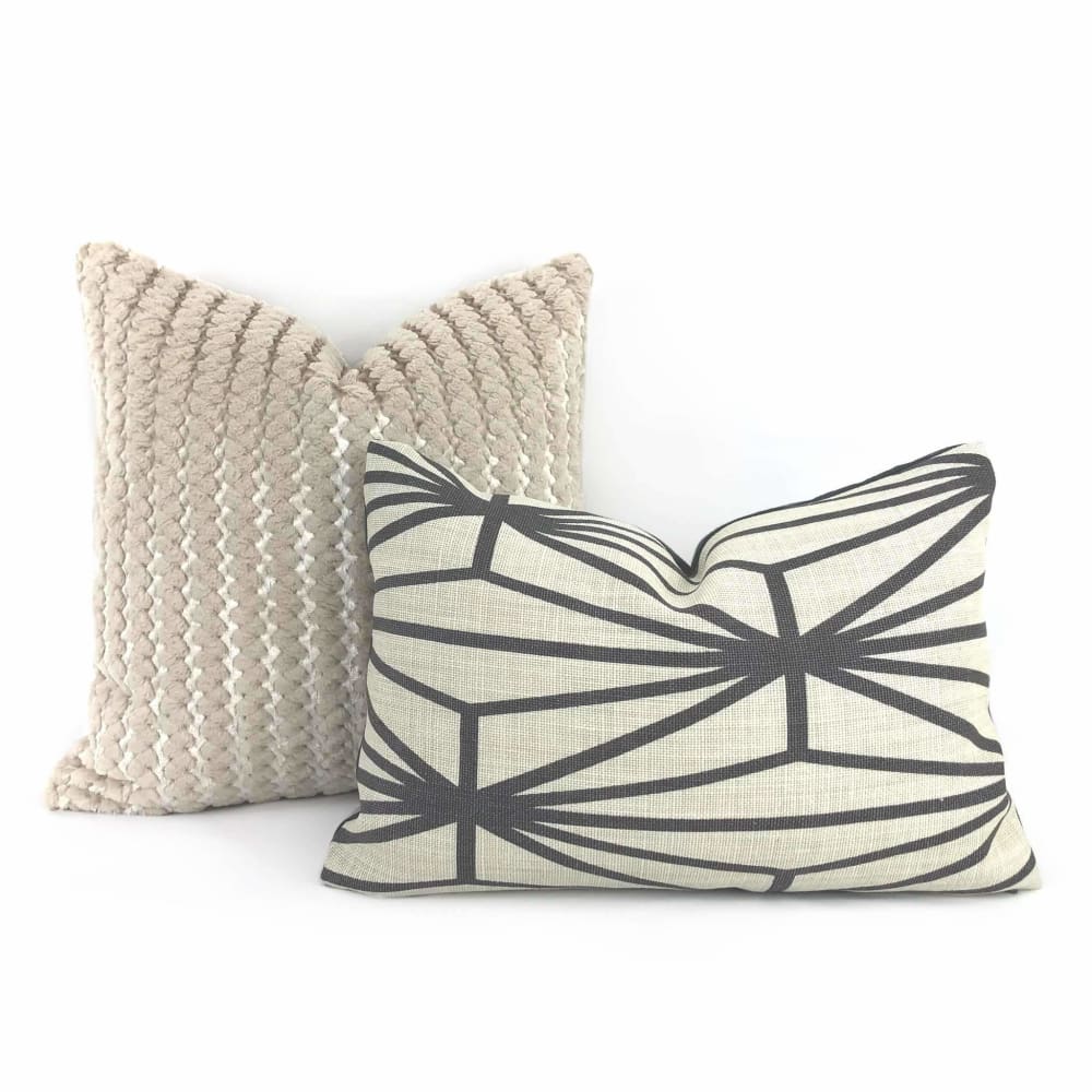 Ripley Oatmeal & Metallic Silver Two Tone Squiggle Stripe Velvet Pillow Cover - Aloriam