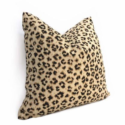 Riva Tan Beige & Dark Brown Leopard Print Linen Pillow Cover