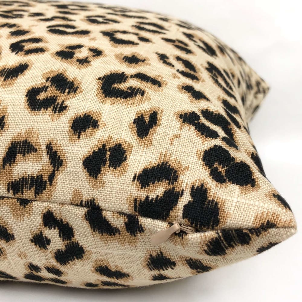 Riva Tan Beige & Dark Brown Leopard Print Linen Pillow Cover