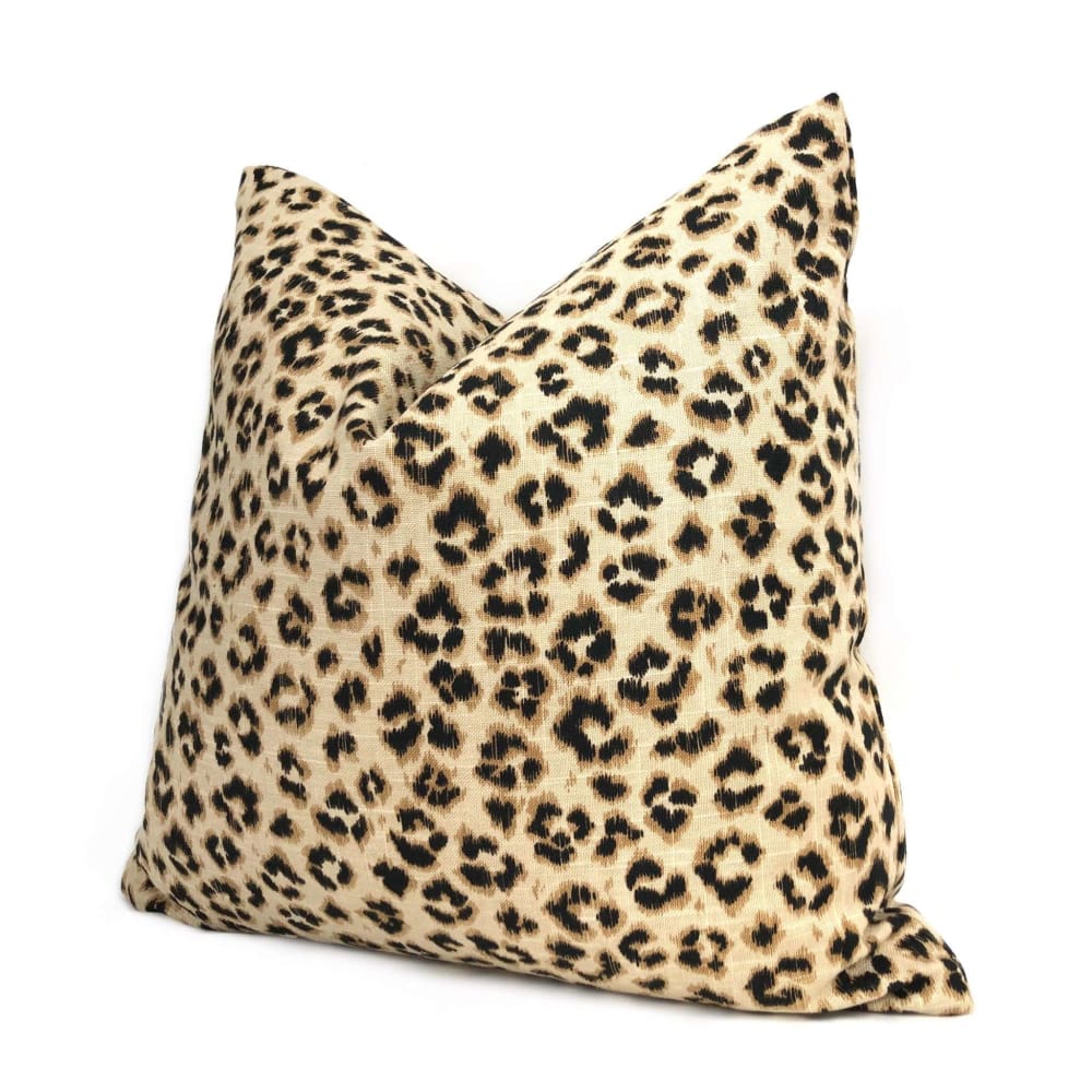 Riva Tan Beige & Dark Brown Leopard Print Linen Pillow Cover