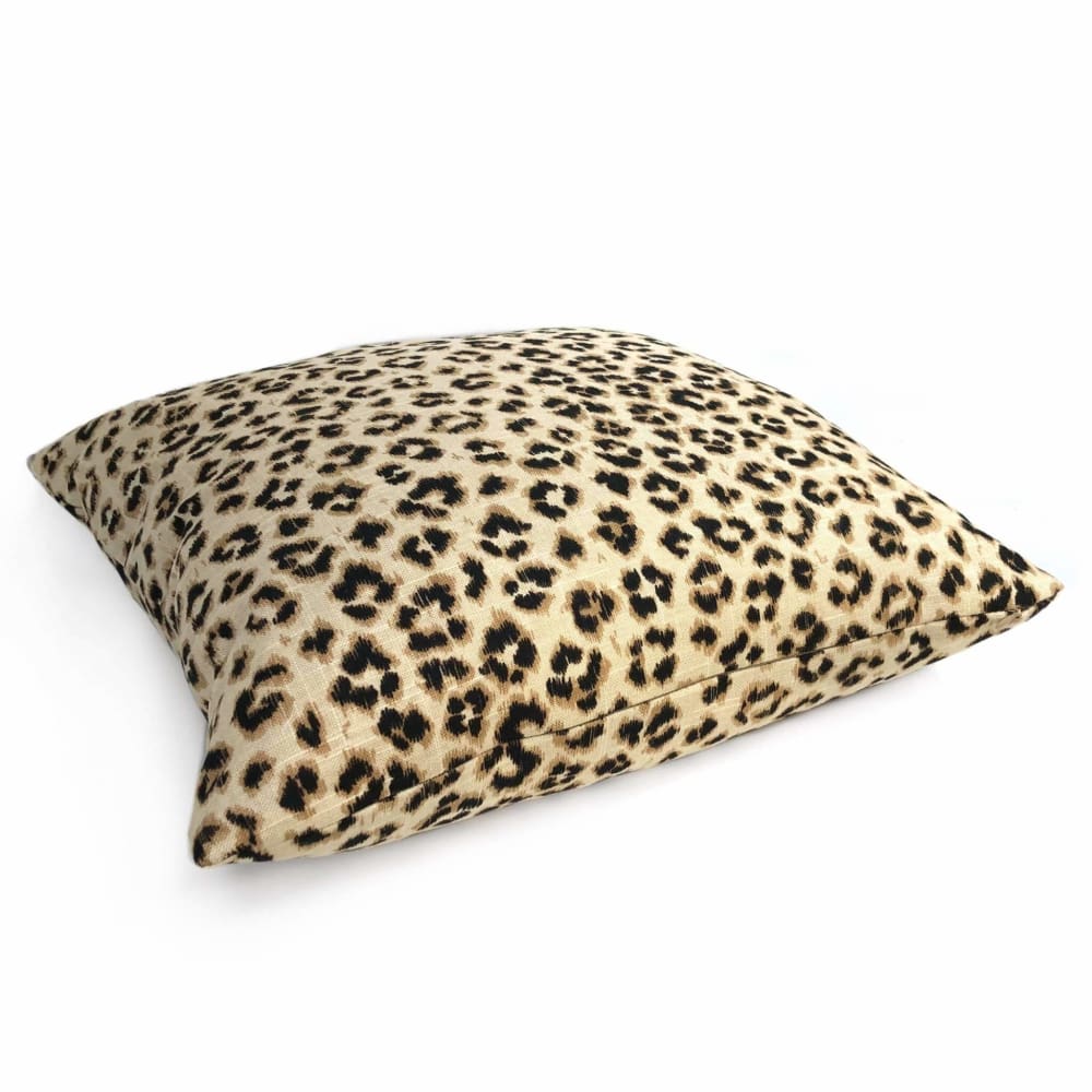 Riva Tan Beige & Dark Brown Leopard Print Linen Pillow Cover