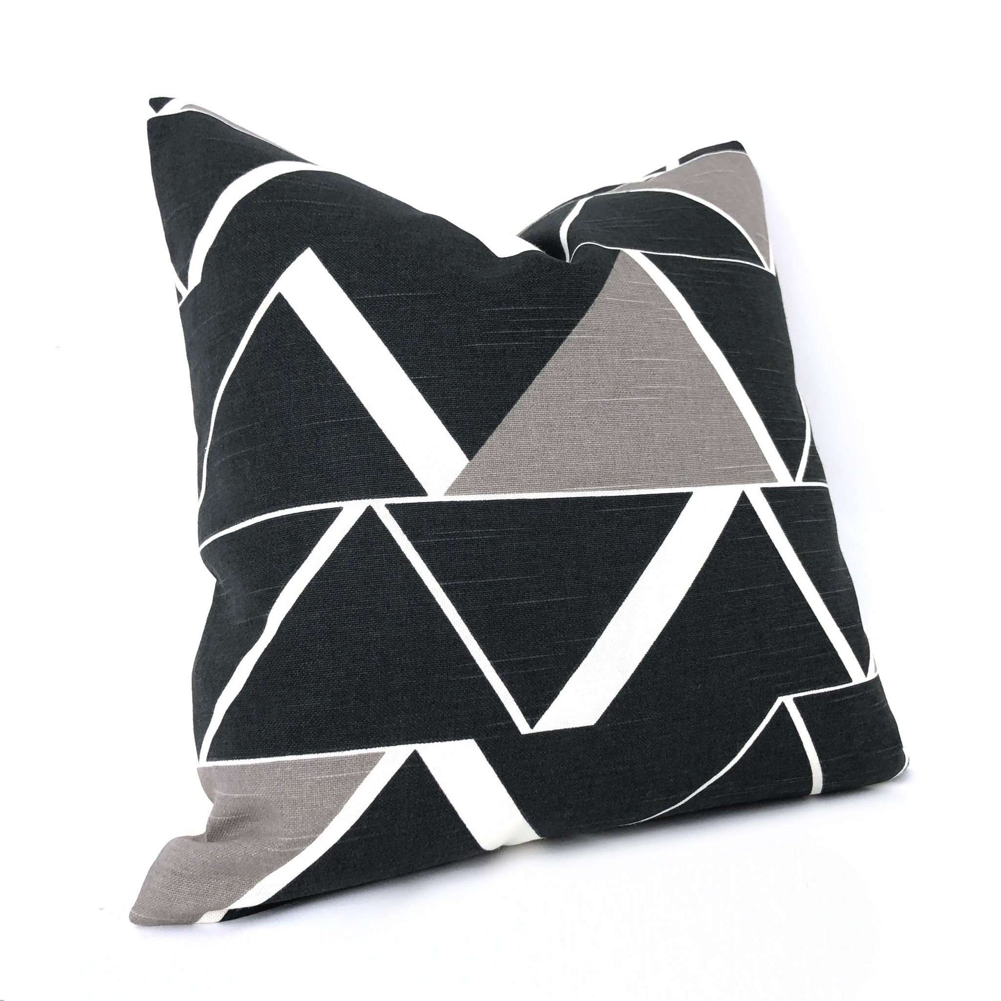 Riverton Modern Geometric Charcoal Gray White Taupe Lumbar Pillow 12x18 12x20 12x24 14x20 16x26