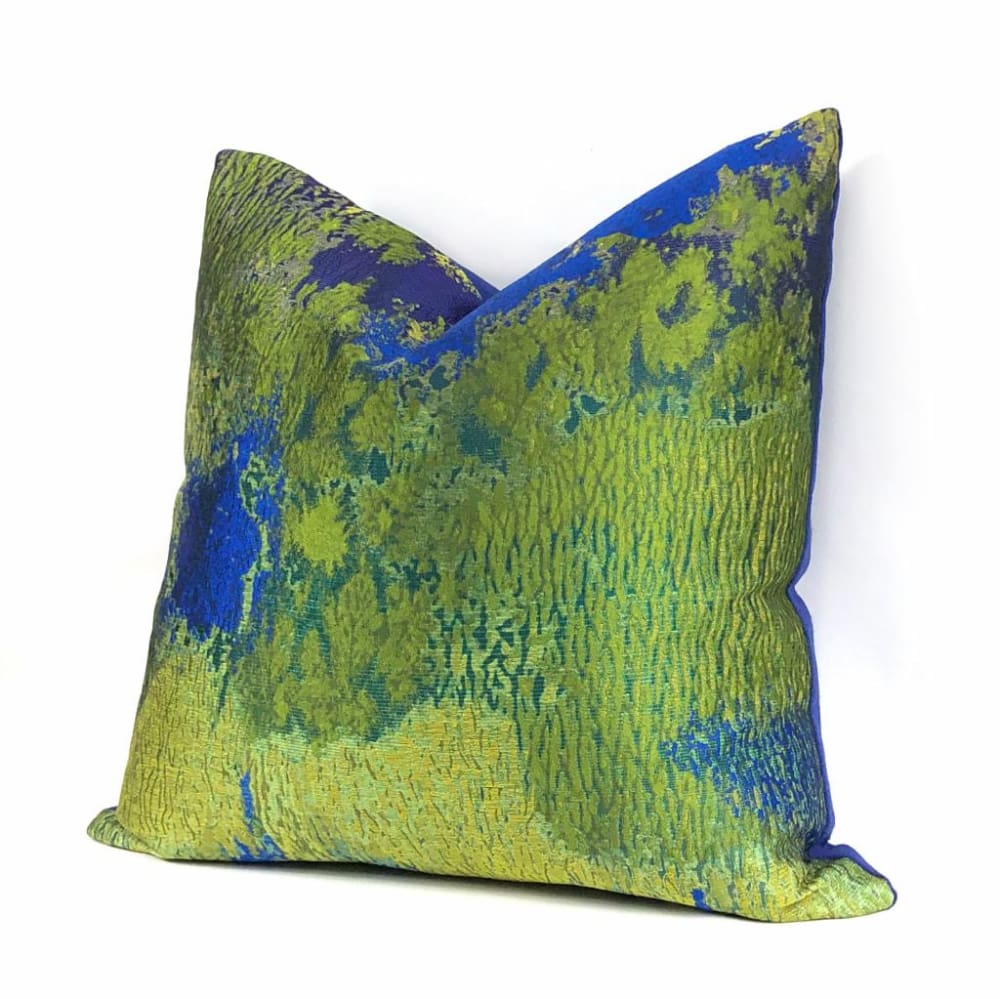 Robert Allen Beacon Hill Provocation Green Blue Silk Textile Art Pillow Cover by Aloriam