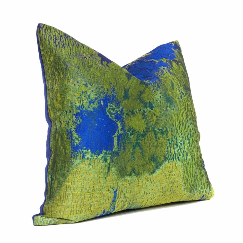 Robert Allen Beacon Hill Provocation Green Blue Silk Textile Art Pillow Cover by Aloriam