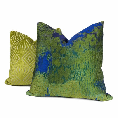 Robert Allen Beacon Hill Provocation Green Blue Silk Textile Art Pillow Cover by Aloriam