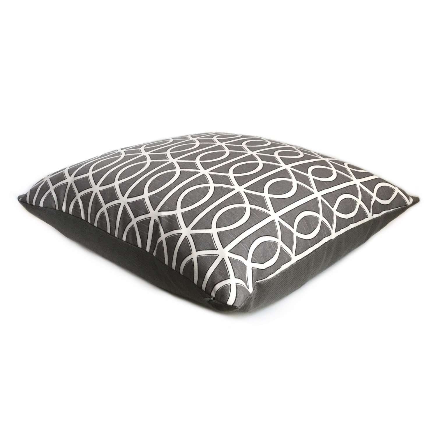 Robert Allen Bella Porte Charcoal Gray White Geometric Lattice Fretwork Pillow Cover