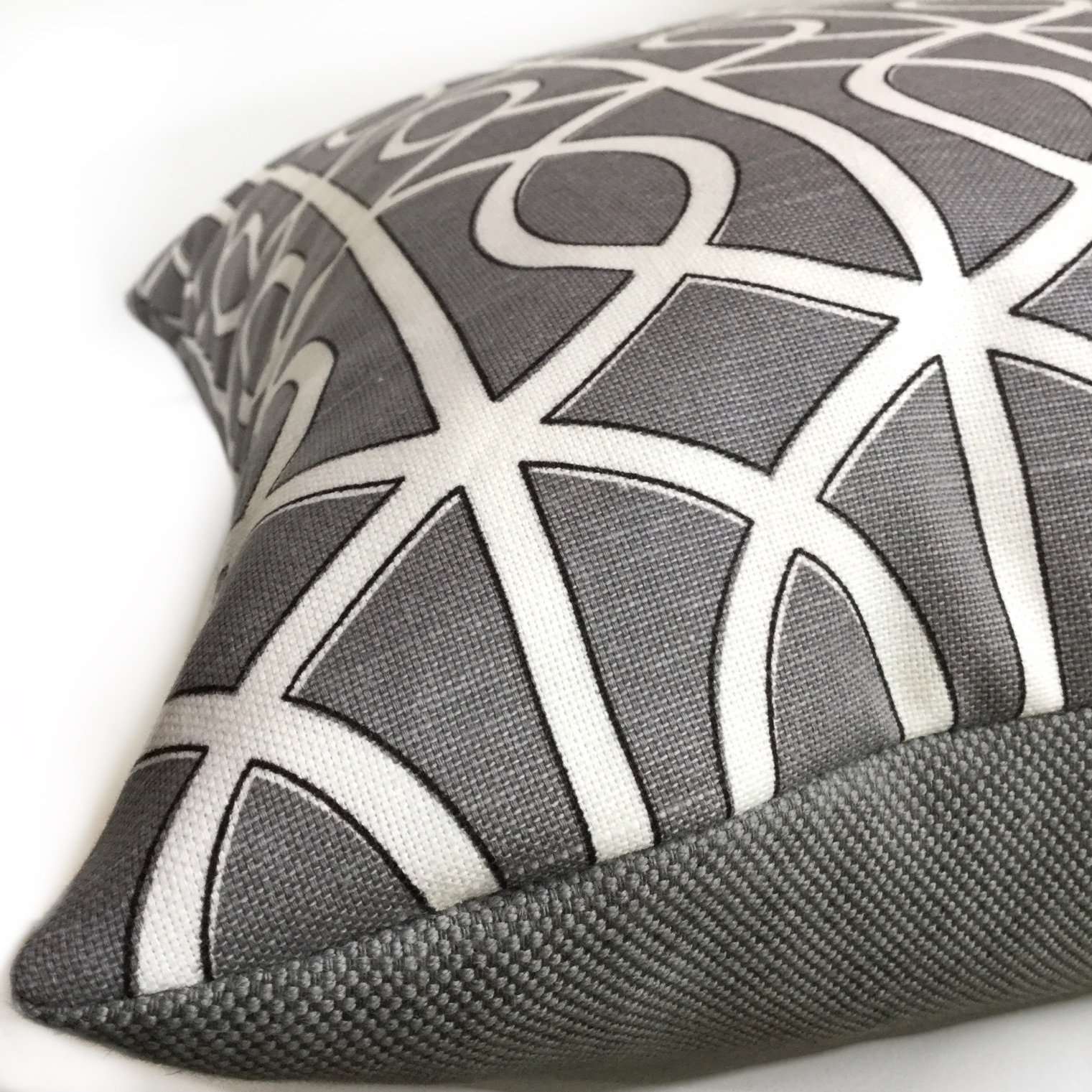 Robert Allen Bella Porte Charcoal Gray White Geometric Lattice Fretwork Pillow Cover