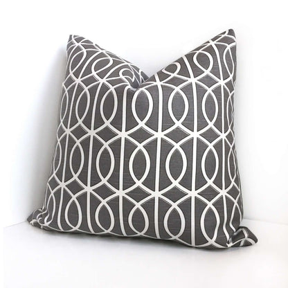 Robert Allen Bella Porte Charcoal Gray White Geometric Lattice Fretwork Throw Pillow