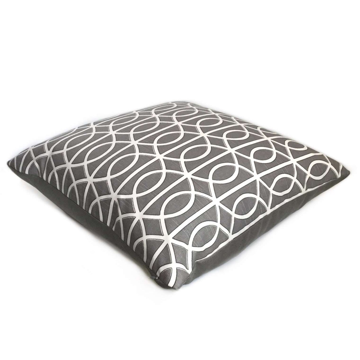 Robert Allen Bella Porte Charcoal Gray White Geometric Lattice Fretwork Decorative Pillow