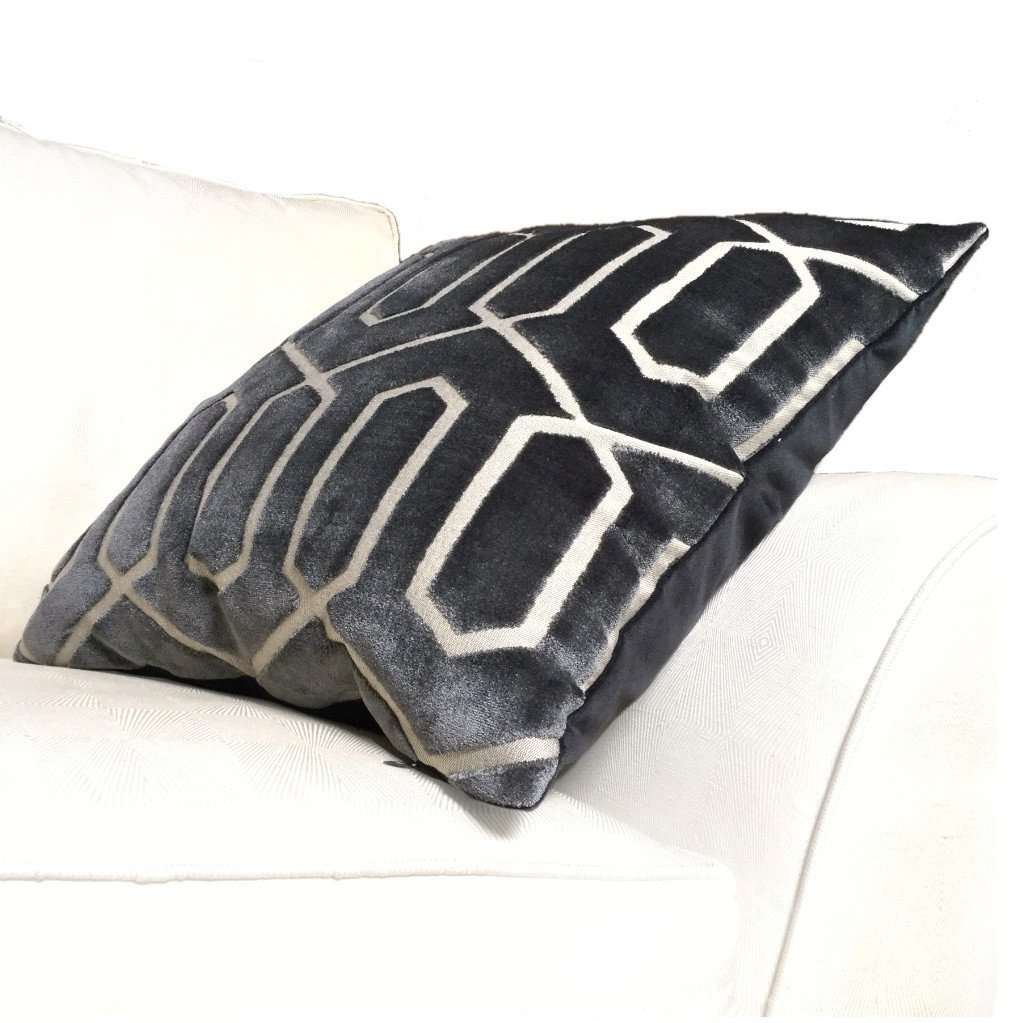 Robert Allen Bengal Lattice Charcoal Gray Geometric Italian Cut Velvet Pillow Cover