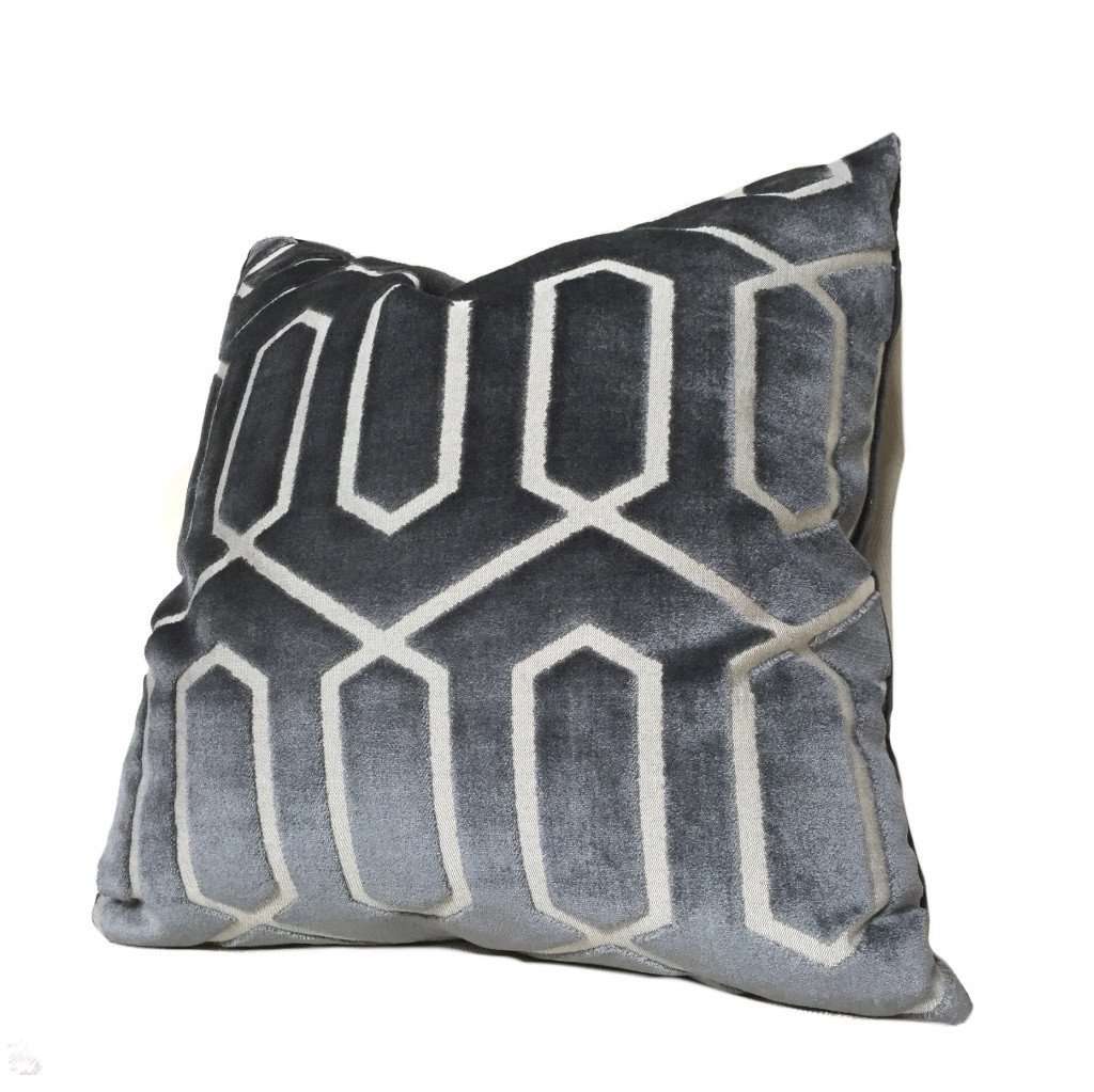 Robert Allen Bengal Lattice Charcoal Gray Geometric Italian Cut Velvet Pillow Cover