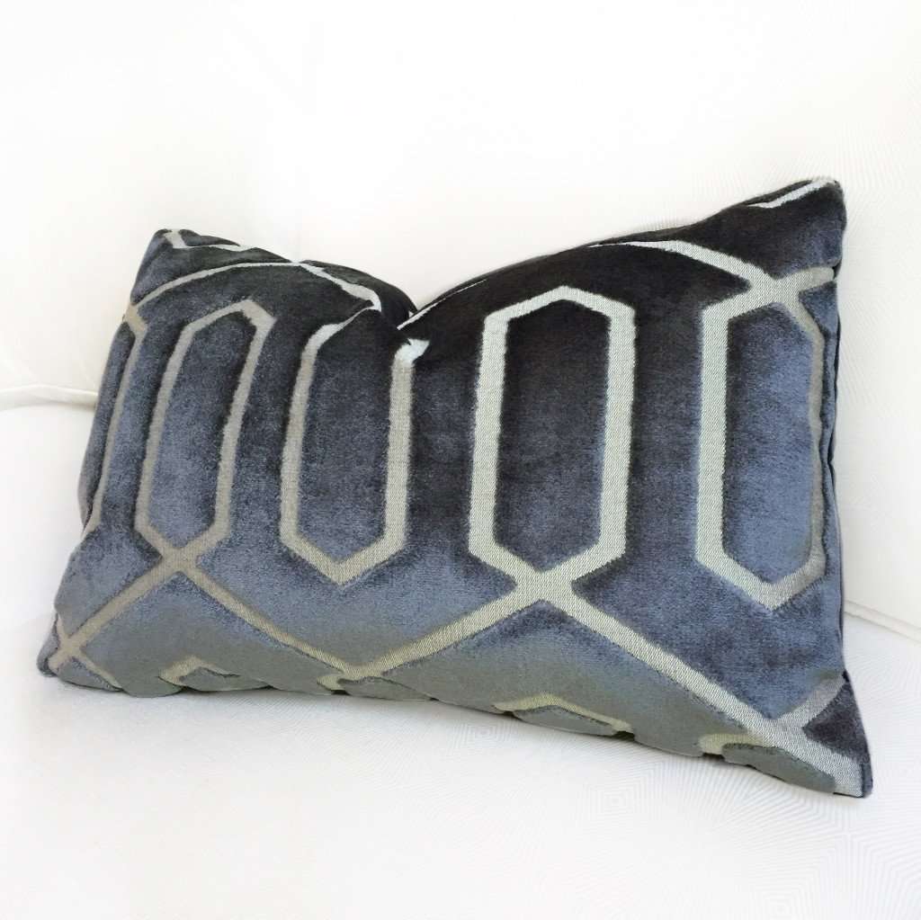 Robert Allen Bengal Lattice Charcoal Gray Geometric Italian Cut Velvet Pillow Cover