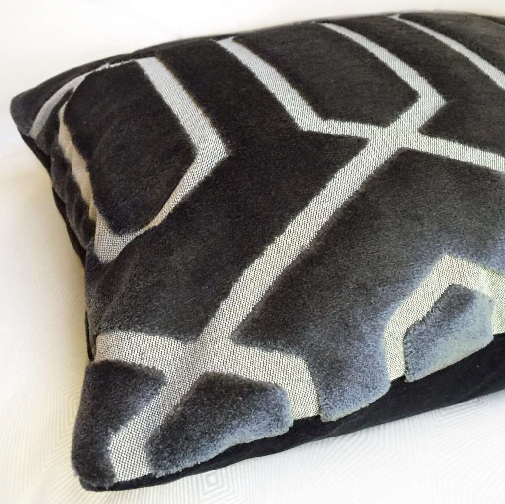 Robert Allen Bengal Lattice Charcoal Gray Geometric Italian Cut Velvet Pillow Cover