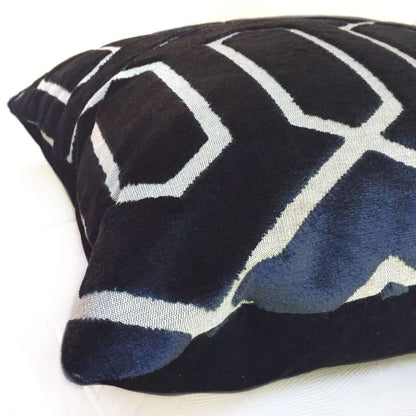 Robert Allen Bengal Lattice Geometric Navy Blue Italian Cut Velvet Pillow Cover