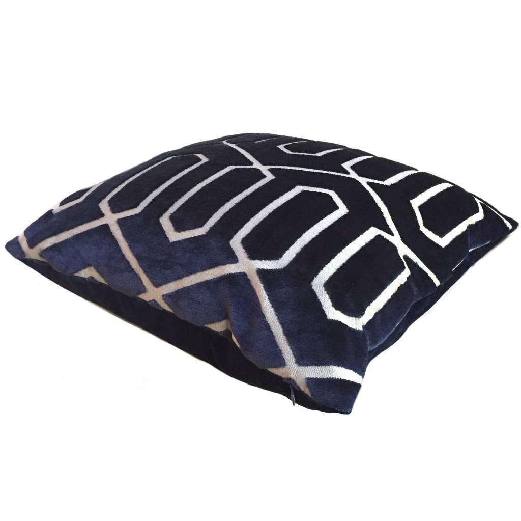 Robert Allen Bengal Lattice Geometric Navy Blue Italian Cut Velvet Pillow Cover