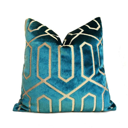 Robert Allen Bengal Lattice Peacock Teal Green Geometric Italian Cut Velvet Pillow Cover Cushion Pillow Case Euro Sham 16x16 18x18 20x20 22x22 24x24 26x26 28x28 Lumbar Pillow 12x18 12x20 12x24 14x20 16x26 by Aloriam