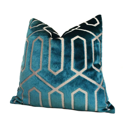 Robert Allen Bengal Lattice Peacock Teal Green Geometric Italian Cut Velvet Pillow Cover Cushion Pillow Case Euro Sham 16x16 18x18 20x20 22x22 24x24 26x26 28x28 Lumbar Pillow 12x18 12x20 12x24 14x20 16x26 by Aloriam