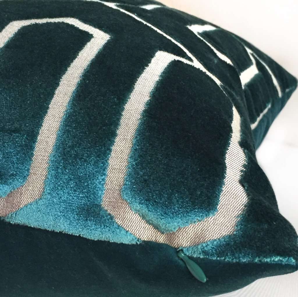 Robert Allen Bengal Lattice Peacock Teal Green Geometric Italian Cut Velvet Pillow Cover Cushion Pillow Case Euro Sham 16x16 18x18 20x20 22x22 24x24 26x26 28x28 Lumbar Pillow 12x18 12x20 12x24 14x20 16x26 by Aloriam