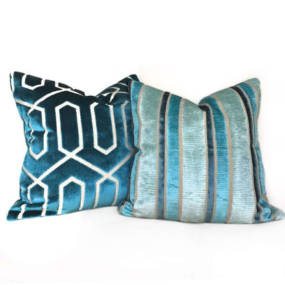 Robert Allen Bengal Lattice Peacock Teal Green Geometric Italian Cut Velvet Pillow Cover Cushion Pillow Case Euro Sham 16x16 18x18 20x20 22x22 24x24 26x26 28x28 Lumbar Pillow 12x18 12x20 12x24 14x20 16x26 by Aloriam