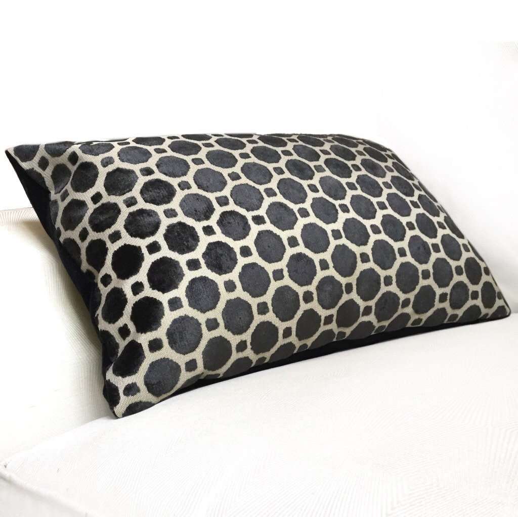 Robert Allen Black Beige Cut Velvet Geometric Pillow Cover