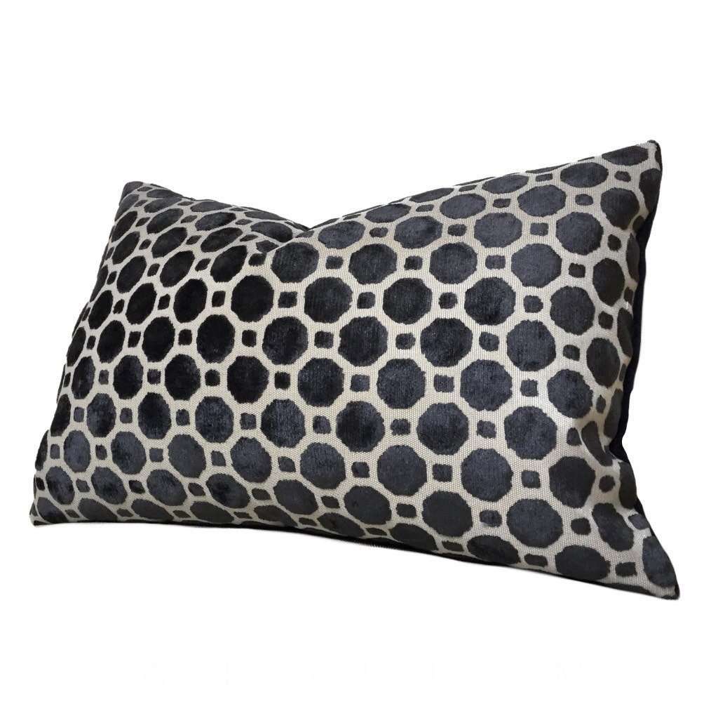 Robert Allen Black Beige Cut Velvet Geometric Pillow Cover