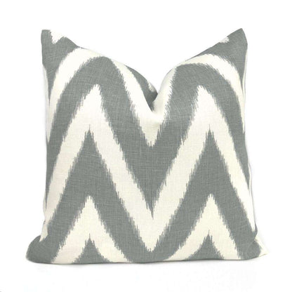 Robert Allen Brushed Zig Zinc Gray Cream Chevron Linen Pillow Cover