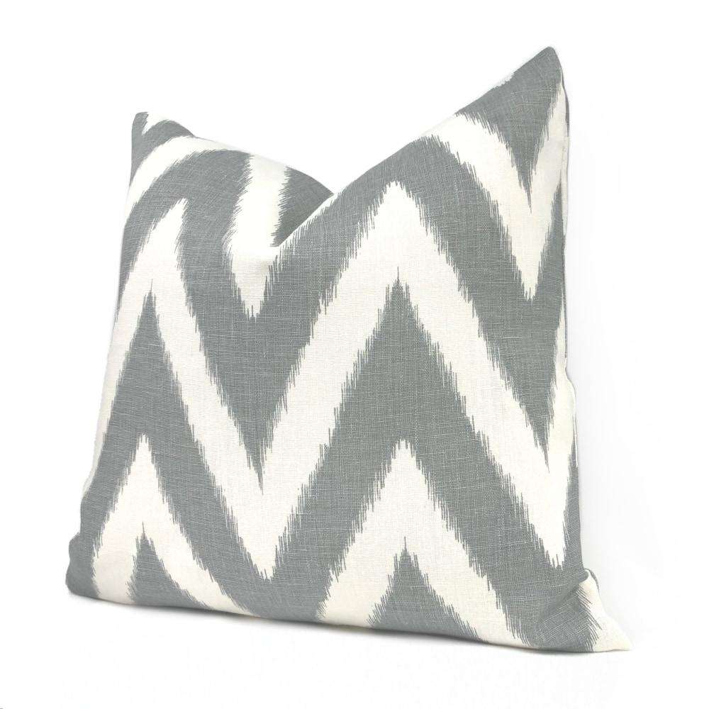 Robert Allen Brushed Zig Zinc Gray Cream Chevron Linen Cushion 16x16 18x18 20x20 22x22 24x24 26x26 28x28