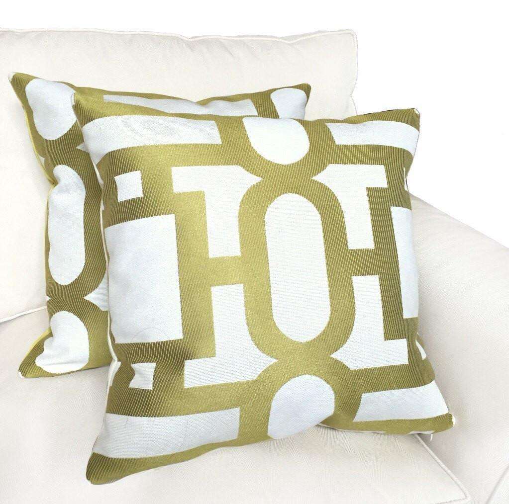 Robert Allen Chartreuse Green Art Deco Ovals Rectangles Jacquard Geometric Pillow Cushion Cover