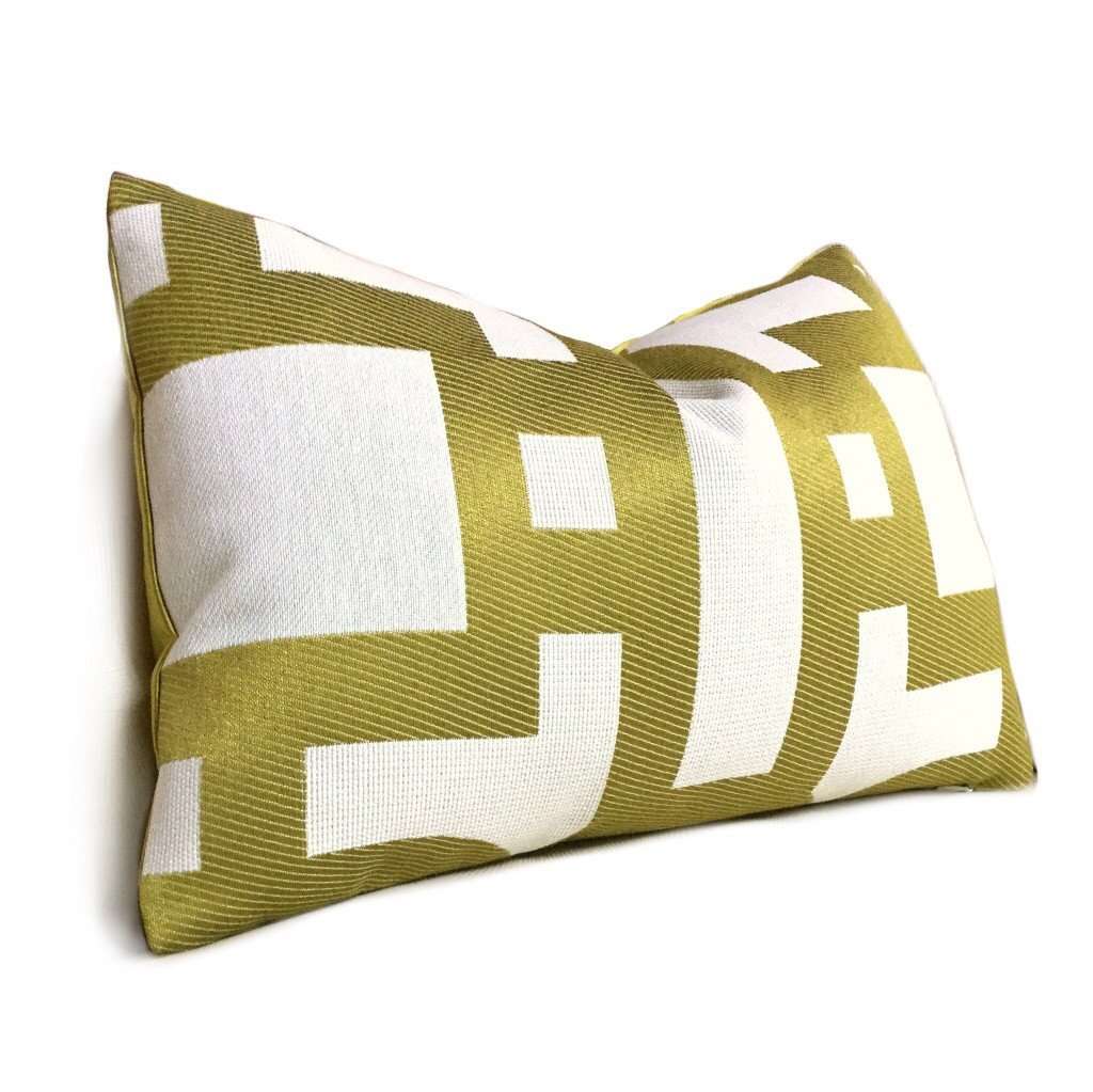 Robert Allen Chartreuse Green Art Deco Ovals Rectangles Jacquard Geometric Pillow Cushion Cover Cushion Pillow Case Euro Sham 16x16 18x18 20x20 22x22 24x24 26x26 28x28 Lumbar Pillow 12x18 12x20 12x24 14x20 16x26 by Aloriam