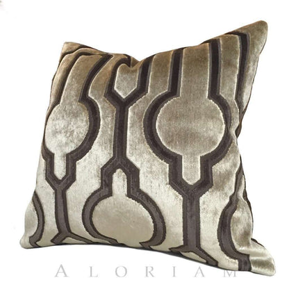 Robert Allen Circle Trellis Cut Velvet Mink Brown Pillow