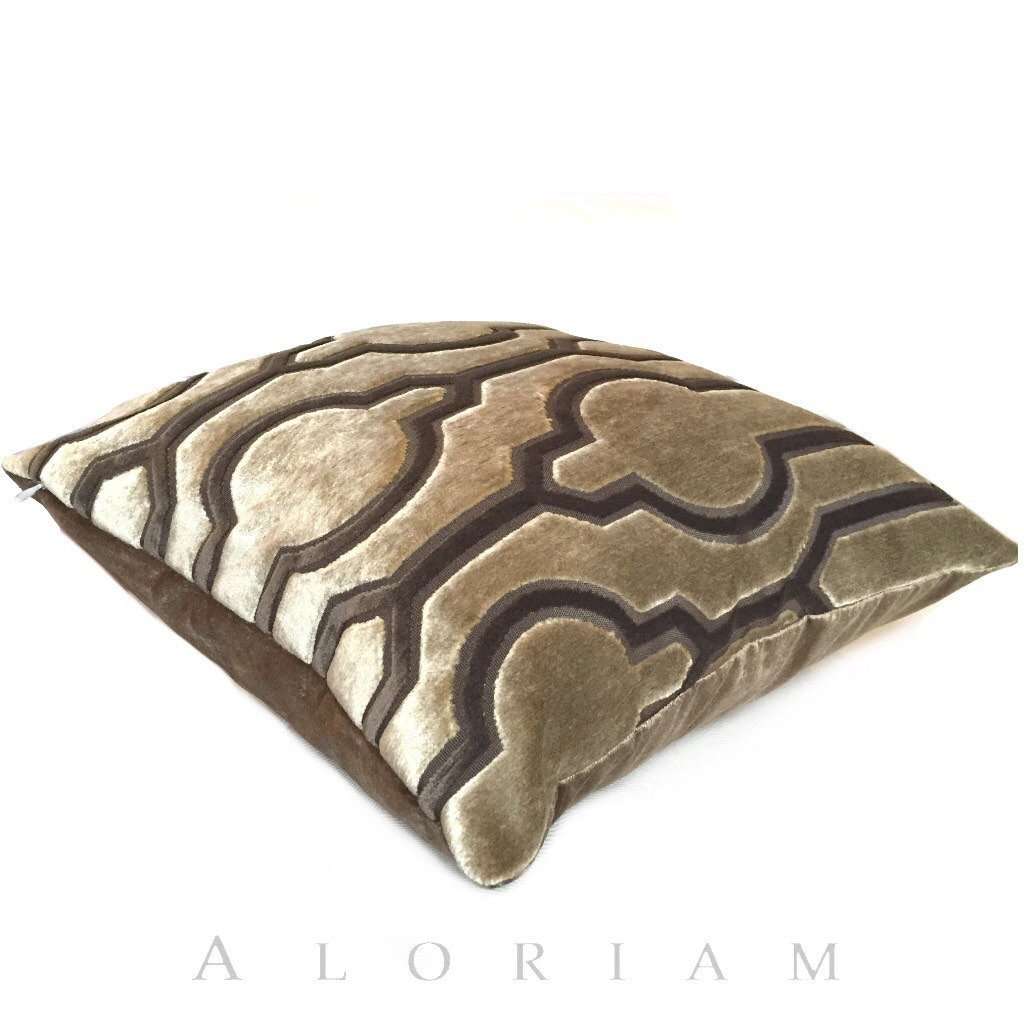 Robert Allen Circle Trellis Cut Velvet Mink Brown Pillow