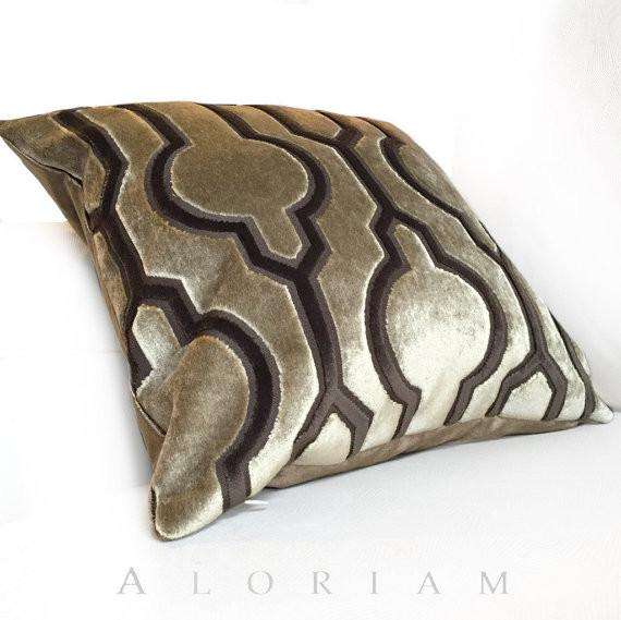 Robert Allen Circle Trellis Mink Brown Cut Velvet Pillow