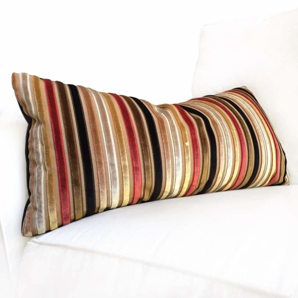 Aloriam Clearance Robert Allen Cut Velvet Stripe Gold Brown Tan Red Black Pillow Cover