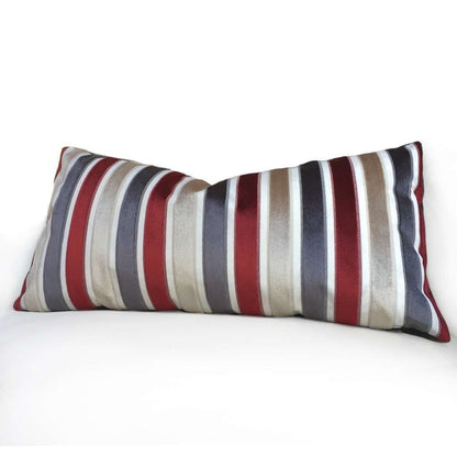 Robert Allen Cut Velvet Stripe Red Gray Beige Cream Pillow Cover by Aloriam