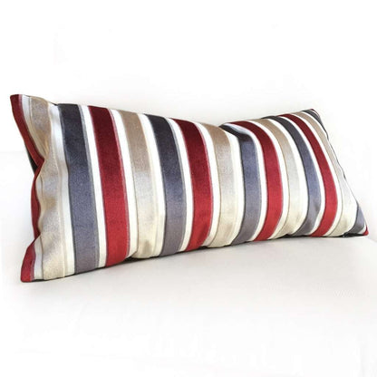 Robert Allen Cut Velvet Stripe Red Gray Beige Cream Pillow Cover by Aloriam