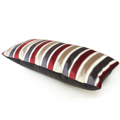 Robert Allen Cut Velvet Stripe Red Gray Beige Cream Pillow Cover by Aloriam