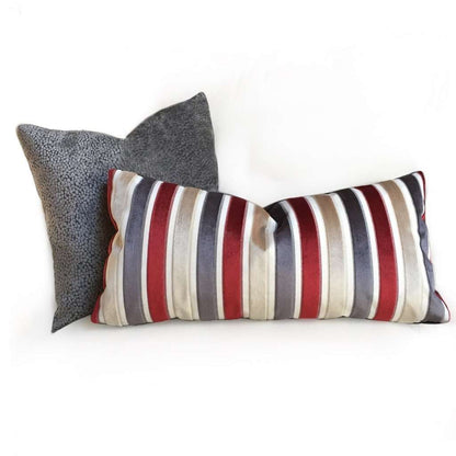 Robert Allen Cut Velvet Stripe Red Gray Beige Cream Pillow Cover by Aloriam