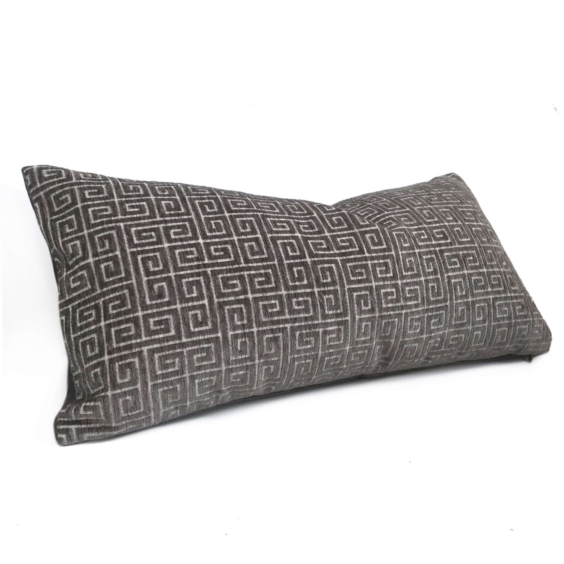 Robert Allen Dark Gray Plush Greek Keys Velvet Chenille Cushion Cover