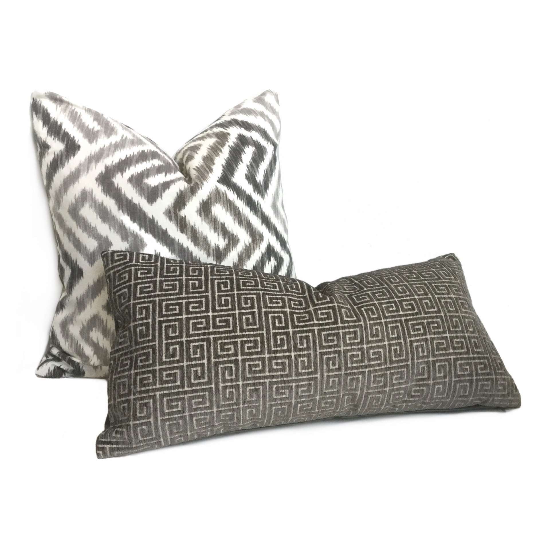 Robert Allen Dark Gray Plush Greek Keys Velvet Chenille Decorative Pillow Cover