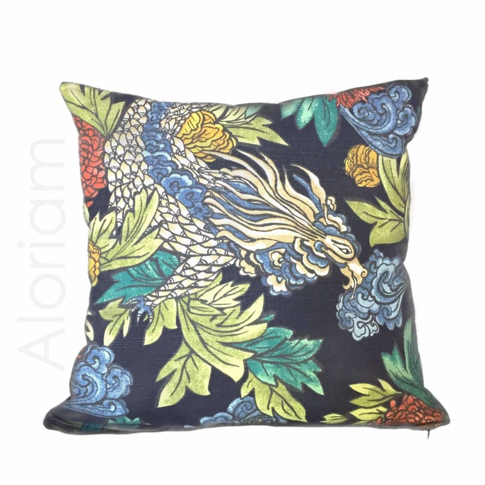 Robert Allen Dwell Studio Ming Dragon Chinoiserie Pillow Cover in Admiral Blue - Aloriam