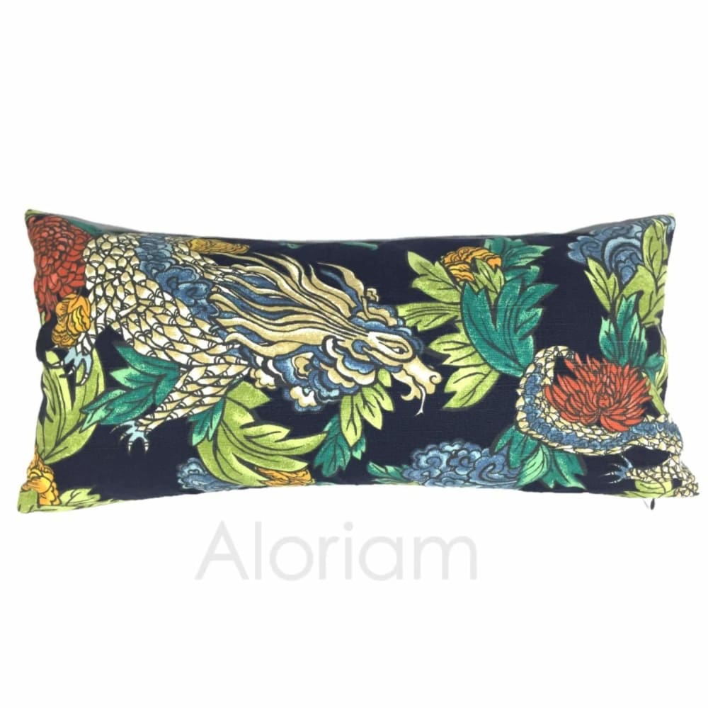 Robert Allen Dwell Studio Ming Dragon Chinoiserie Pillow Cover in Admiral Blue - Fits 12x24 insert - Aloriam