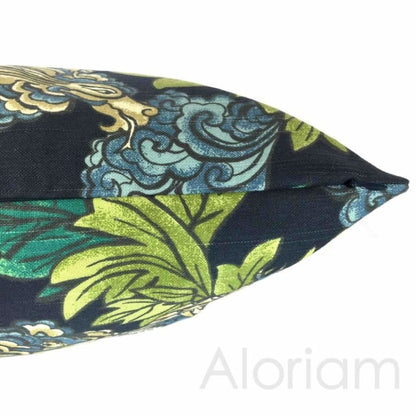 Robert Allen Dwell Studio Ming Dragon Chinoiserie Pillow Cover in Admiral Blue - Aloriam