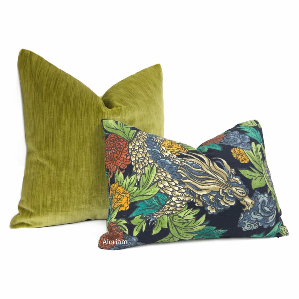 Robert Allen Dwell Studio Ming Dragon Chinoiserie Pillow Cover in Admiral Blue - Aloriam