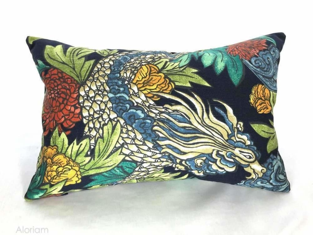 Robert Allen Dwell Studio Ming Dragon Chinoiserie Pillow Cover in Admiral Blue - Aloriam