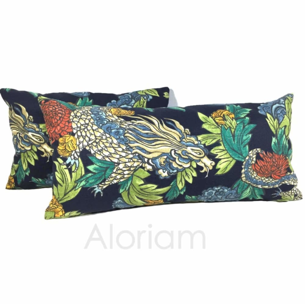 Robert Allen Dwell Studio Ming Dragon Chinoiserie Pillow Cover in Admiral Blue - Aloriam