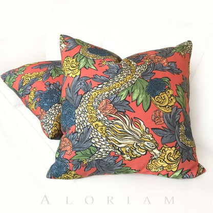 Robert Allen Dwell Studio Ming Dragon Persimmon Chinoiserie Pillow