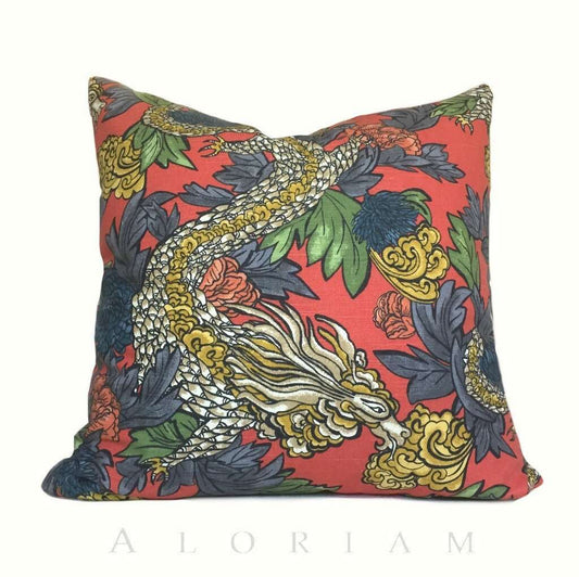 Robert Allen Dwell Studio Ming Dragon Persimmon Chinoiserie Pillow